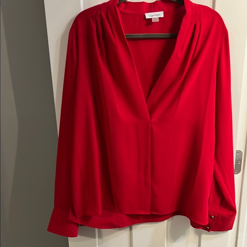 Calvin Klein Red V-Neck Blouse